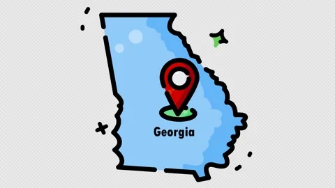 Georgia map featuring a blue state outline with a red location pin Видео 347379318