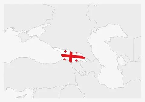 Georgia map highlighted in Georgia flag colors Stock Illustration