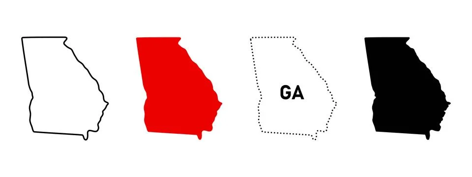 Georgia map icon set. US state silhouette in outline, filled, dotted and la.. Stock Illustration