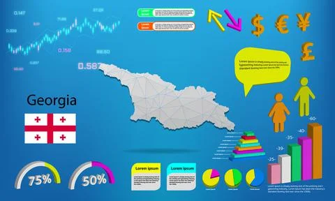 Georgia map info graphics - charts, symbols, elements and icons collection. D Stock Illustration
