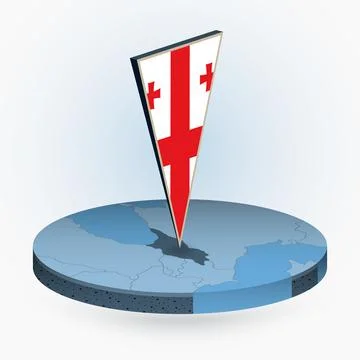 Georgia map in round isometric style with triangular 3D flag of Georgia Stock Illustration