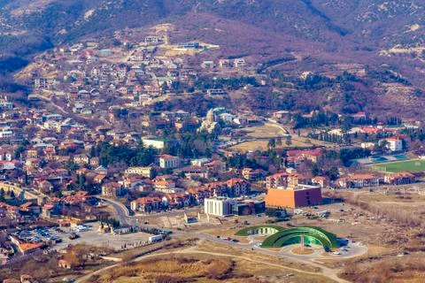 Georgia, Mtskheta-a bird's-eye view of the city. Mountain ranges, the Kura ri Stock Photos