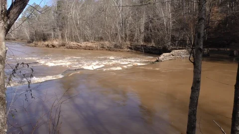 Georgia, Olde Rope Mill Rd Park, Looking downstream at rapids on Little River Stock Footage 88115044