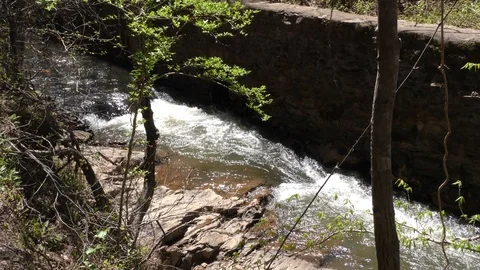 Georgia, Olde Rope Mill Rd Park, A close view of the waterfall and rapids in Stock Footage 88439081