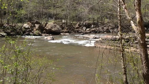 Georgia, Olde Rope Mill Rd Park, Looking at the back side of the rapids on th Stock Footage 88447458