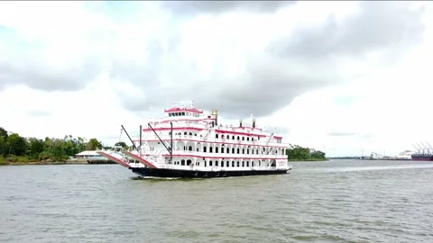 Georgia Queen Boat Sailing Down the Savanna River Stock Footage 220076846