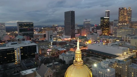 Georgia State Capitol dome before the lit Atlanta skyline Stock-Footage 104502333