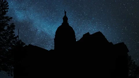 Georgia State Capitol by Night, Time Lapse with Stars and Milky Way Stock Footage 152935864