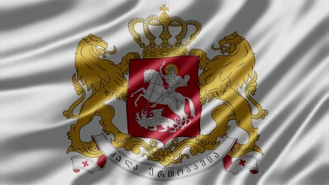 Georgia state emblem displayed on a waving white silk fabric Stockbeeldmateriaal 343882880