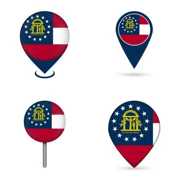 Georgia State Flag Map Pin Icons Set Collection Stock Illustration