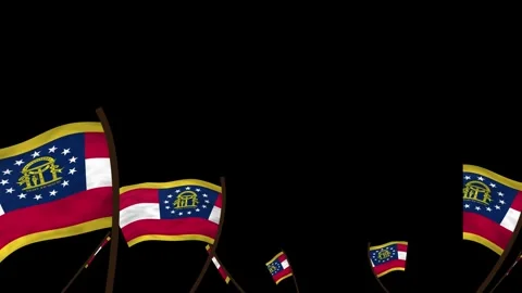 Georgia State Flags Waving Crowd. Realistic 4K 60fps Seamless Loop Stock Footage 338405932