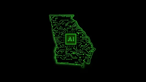 Georgia State Map AI Chipset Technology Opener Stock Footage 337092924