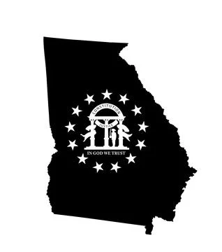 Georgia state map flag with coat of arms vector silhouette illustration Stockillustratie
