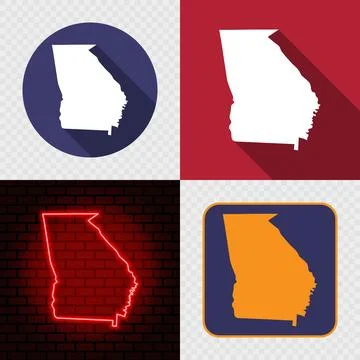 Georgia State Map Icons Set, USA Silhouette Collection in Flat, Minimal and.. Stock Illustration