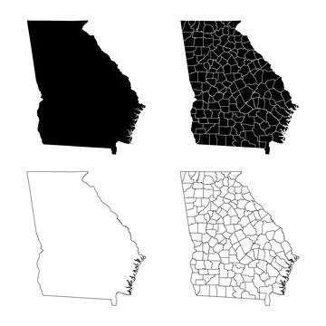 Georgia State Outline and Solid Fill Map Set. 스톡 일러스트