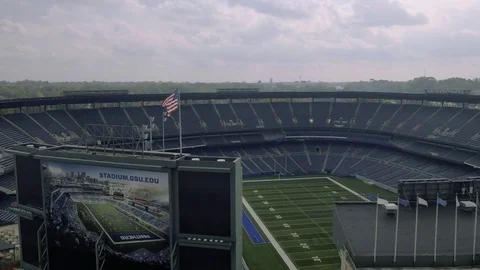 GEORGIA STATE STADIUM Rotate Around and reveal football field Atlanta Stock Footage