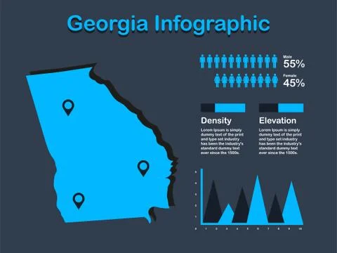 Georgia State (USA) Map with Set of Infographic Elements in Blue Color Stock Illustration