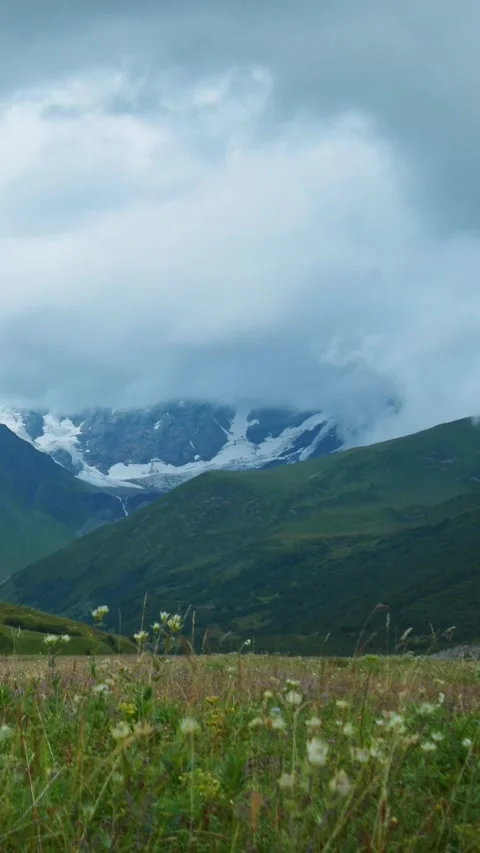 Georgia Svaneti Caucasus spring timelapse, low clouds roll across alpine va.. Stock Footage 329601193