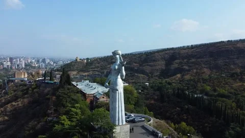 Georgia, Tbilisi - October 4, 2022: aerial view of Mother Georgia Video stock 217681053