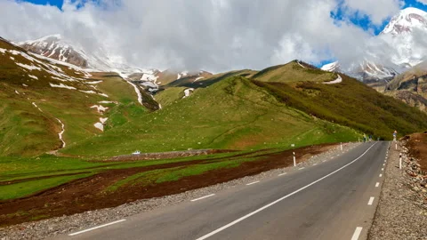 Georgia timelapse Stepansminda, mountains landscape of Georgia. Mount Kazbek Stock-Footage 109424970