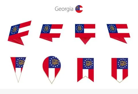 Georgia US State flag collection, eight versions of Georgia vector flags. Stock Illustration