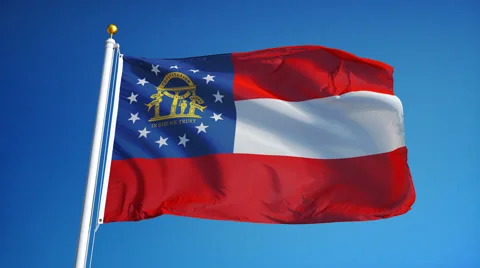 Georgia (U.S. state) flag in slow motion seamlessly looped with alpha Stock Footage 63800819