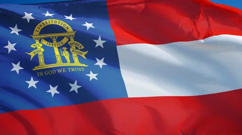 Georgia (U.S. state) flag in slow motion seamlessly looped with alpha Stock Footage 63800856