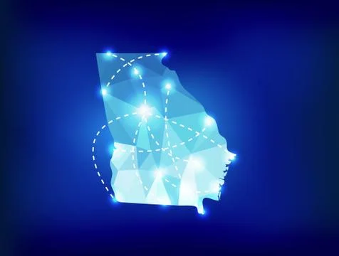 Georgia US state map polygonal with spot lights places Stock Illustration