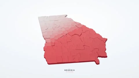 Georgia USA 3D isometric state map with county borders rotating on a clean Stock Footage 340404514