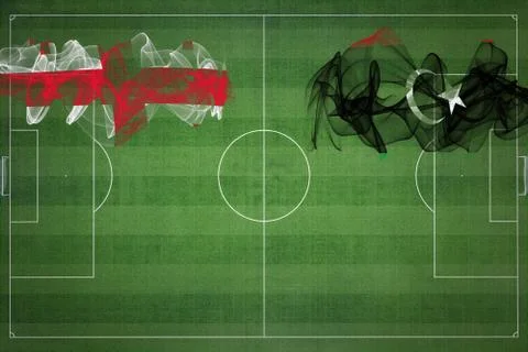 Georgia vs Libya Soccer Match, national colors, national flags, soccer field, Illustrazione stock