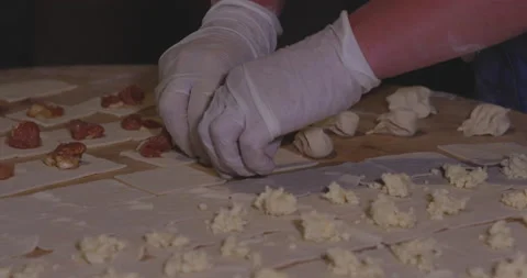Georgian Baker Making Twisted Knobs Of Dough. Stuffed With Meat And 動画素材 219305359
