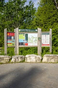 Georgian Bay Trail Map and Safety Signs Stock Photos