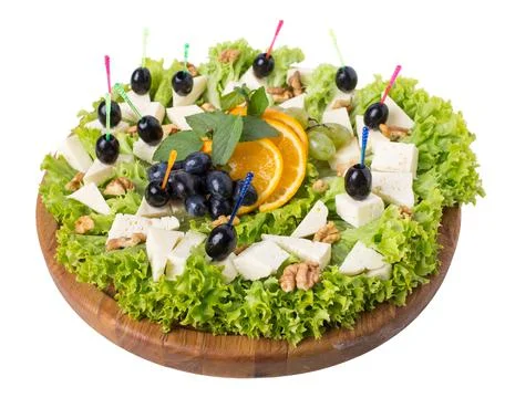 Georgian cheese platter with grapes. Stock Photos