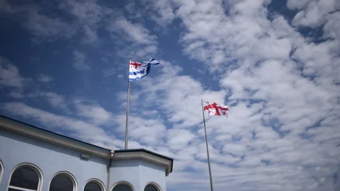 Georgian flags against the sky Stock Footage 189643525