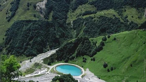 Georgian Military Highway, view point of the Artificial lake Stock Photos