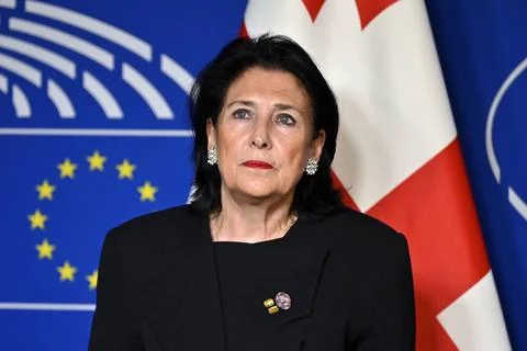  Georgiens Präsidentin Salome Surabischwili bei einem Empfang im Europäisc. Stock Photos