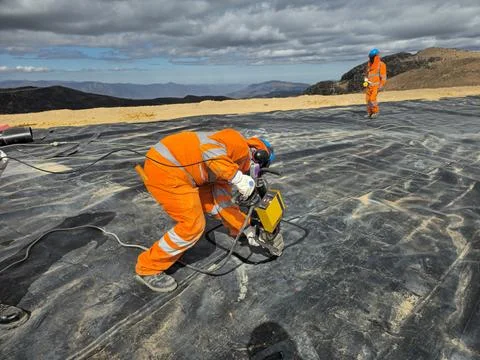 Geosynthetic installation process Stock Photos
