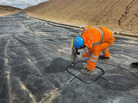 Geosynthetic installation process Stock Photos