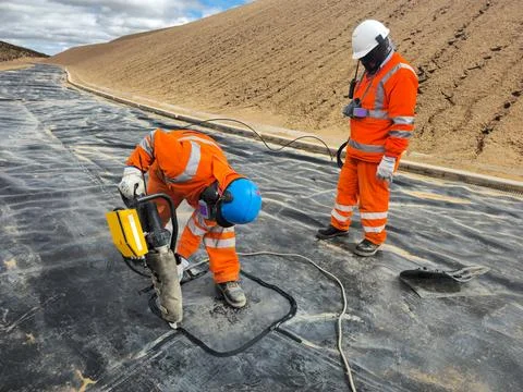 Geosynthetic installation process Stock Photos