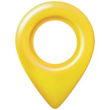 Geotag 3d vector icon, realistic yellow map pin, front view, travel app Illustrazione stock