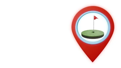 Geotag map pin point GPS location tag with golf club icon Stock Footage 284846136