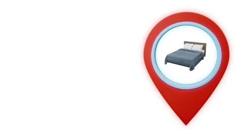 Geotag map pin point GPS location tag with hotel icon Stockbeeldmateriaal 284846159