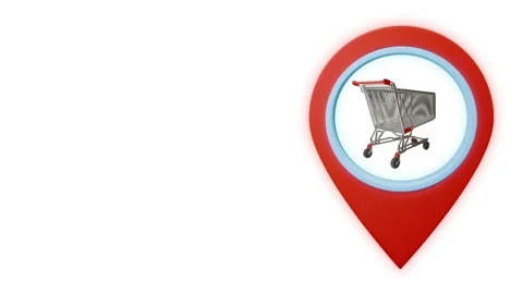 Geotag map pin point GPS location tag with shopping cart icon Stockbeeldmateriaal 284846169
