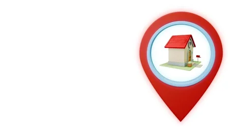 Geotag map pin point GPS location tag with house home icon 库存影片 284846170