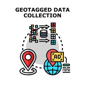 Geotagged data collection and location based advertising concept Illustrazione stock