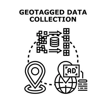 Geotagged data collection and location based advertising concept Stock Illustration