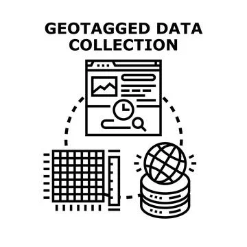 Geotagged data collection process conceptual illustration Stock Illustration