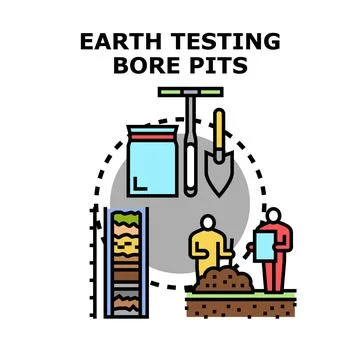 Geotechnical engineers performing earth testing bore pit analysis Stock Illustration