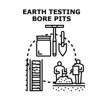 Geotechnical engineers performing earth testing bore pit analysis Stock Illustration