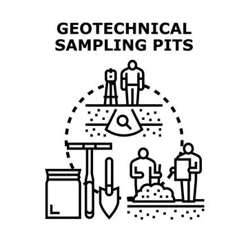 Geotechnical sampling pits for ground exploration and analysis Stock Illustration